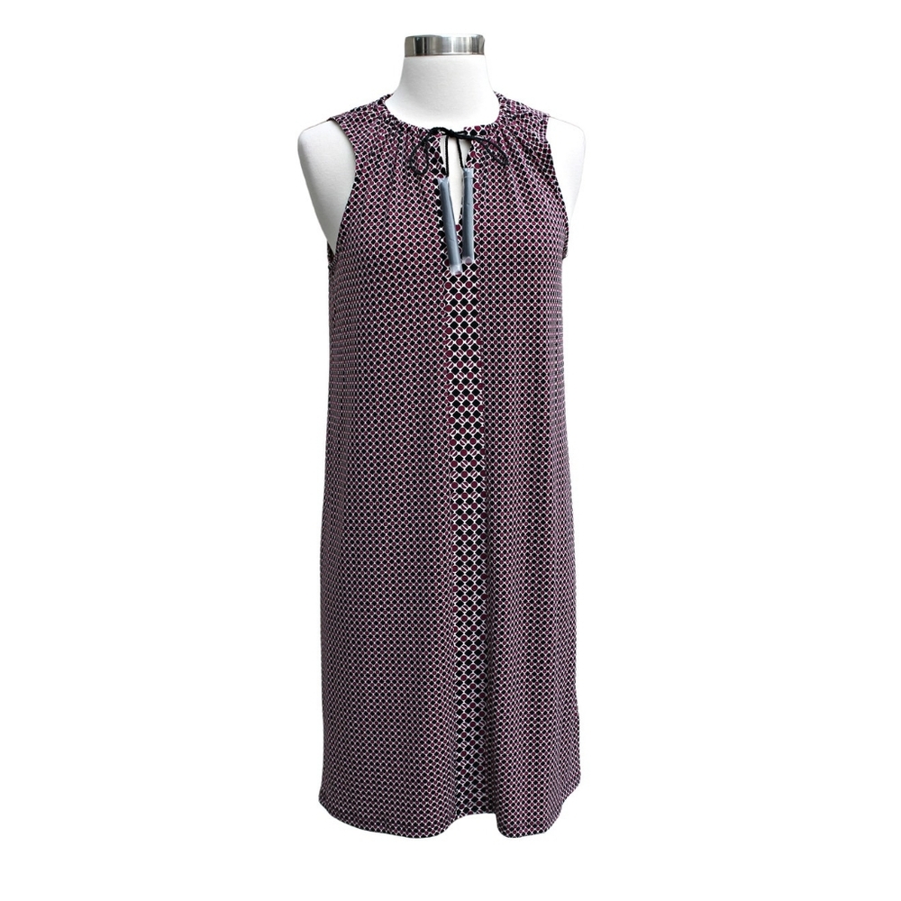 Michael Kors Like New Garnet and Black Geometric Print Shift Dress Sz M